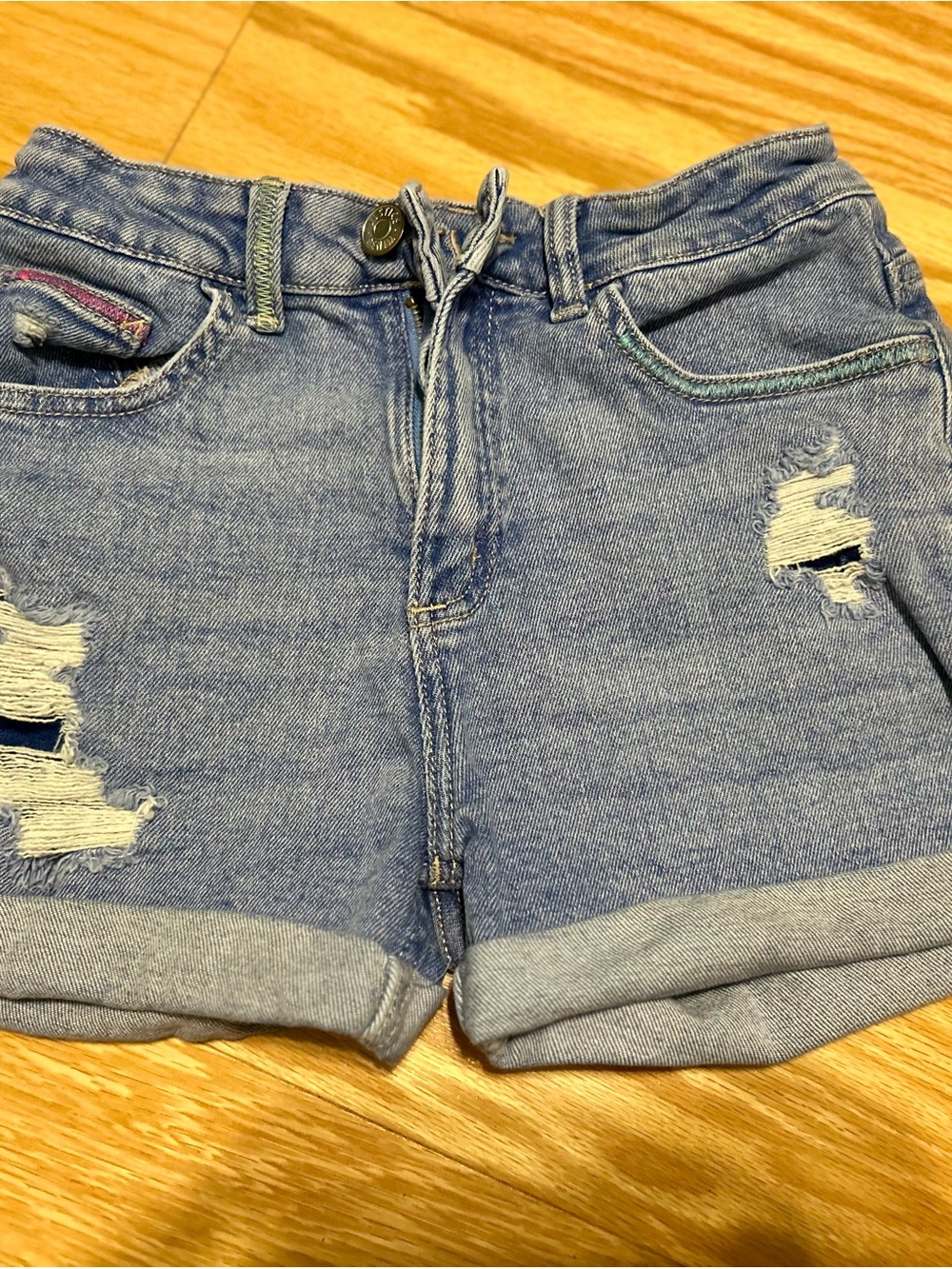 Justice Distressed Denim Rolled-Hem Shorts in Light Blue